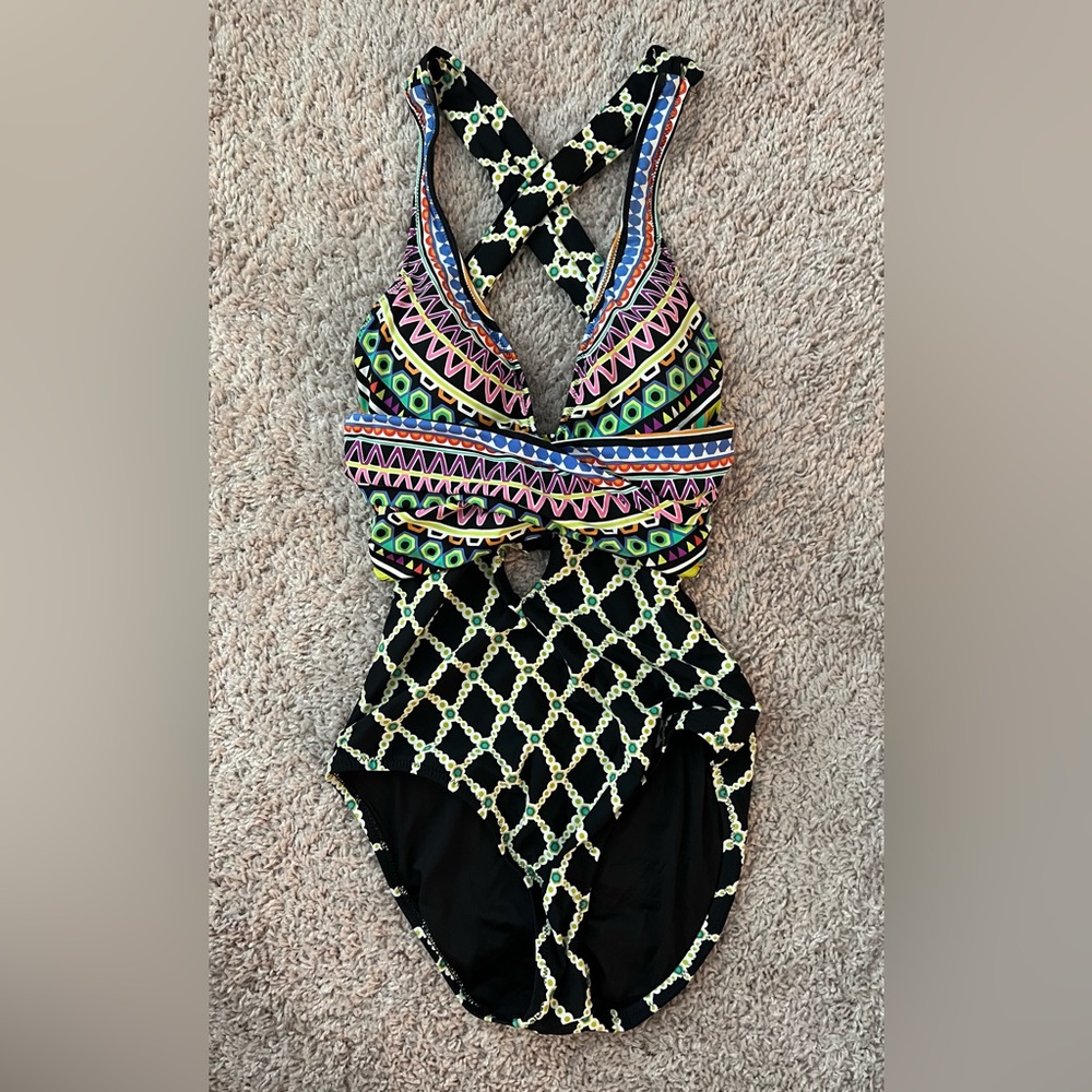 Trina Turk sz 6 swimsuit cutouts tie back